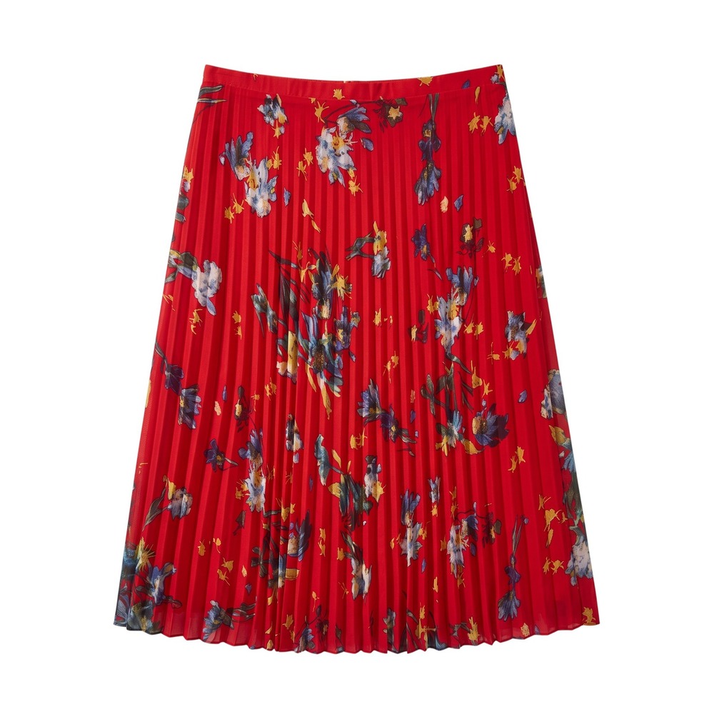 NWT Vince Camuto Red Floral Accordion Pleat Midi Skirt Red Yellow Blue Size XL